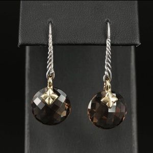 DAVID YURMAN “CAPRI” STERLING, 18k AND SMOKY QUARTZ DROP EARRINGS